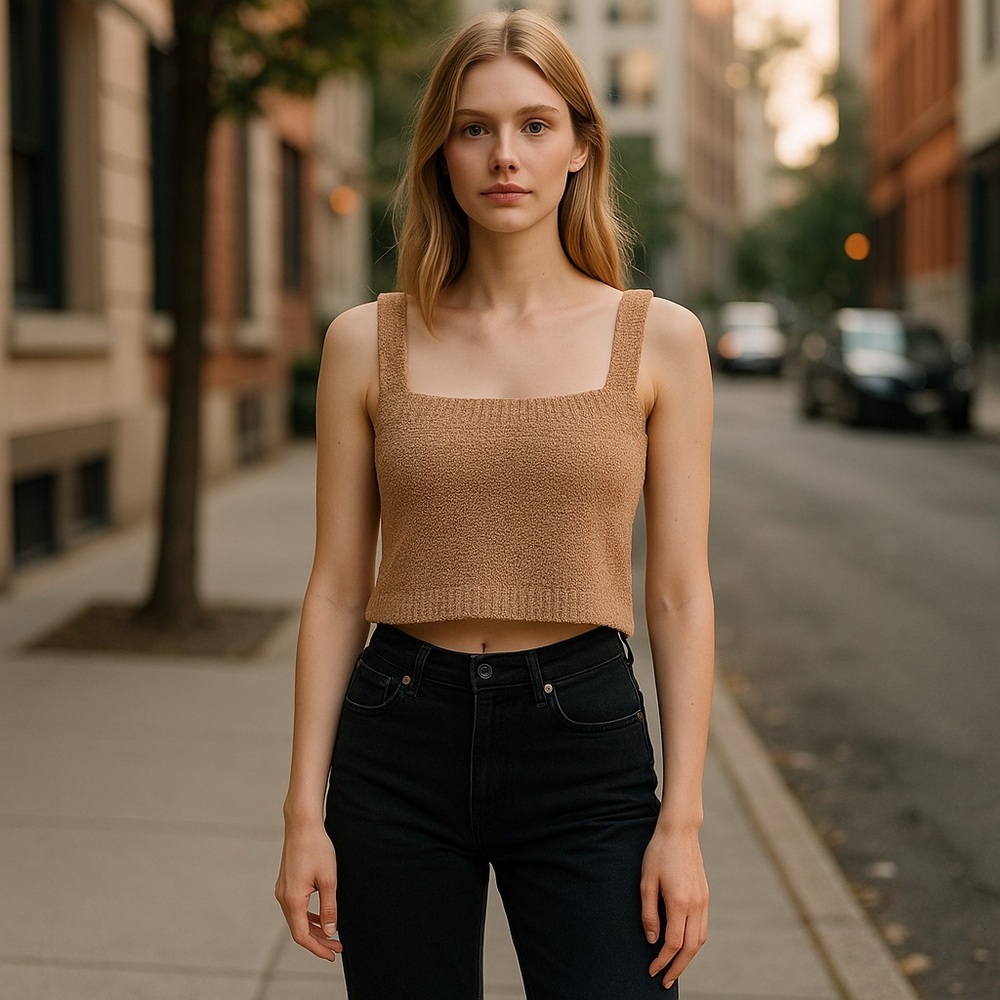 Forever 21 Peach Cream Fuzzy Cropped Sweater Tank Top 1X